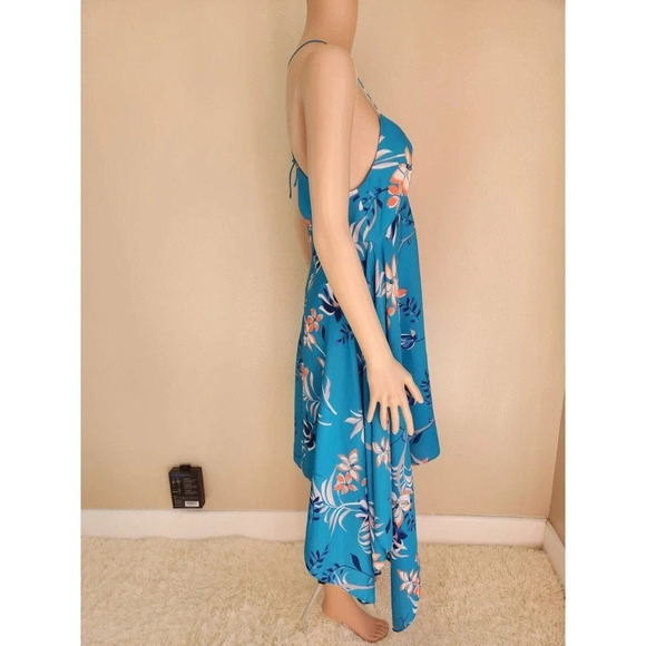 NWD Scanlan Theodore Leafy Print Asymmetrical Hem Dress Size US 4 Blue - Picture 3 of 15
